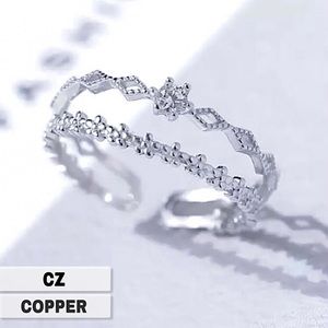 ⚜️[𝟯/$𝟮𝟴]⚜️NEW CZ Floral Filigree Silver Adjustable Delicate Ring